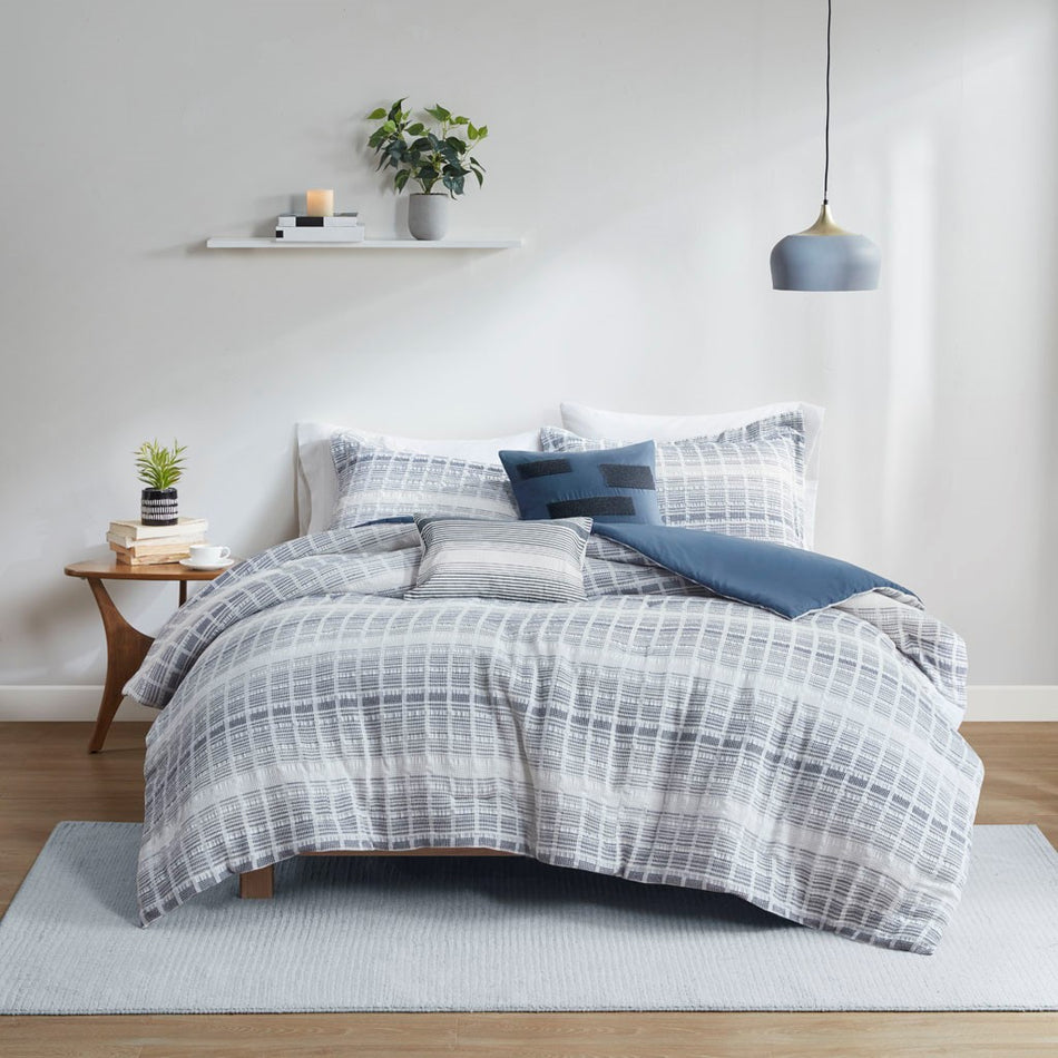 Urban Habitat West 5 Piece Cotton Jacquard Waffle Weave Duvet Cover Set - Blue  - King Size / Cal King Size Shop Online & Save - ExpressHomeDirect.com