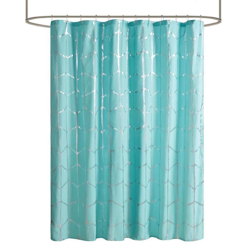 Intelligent Design Raina Printed Metallic Shower Curtain - Aqua / Silver - 72x72"