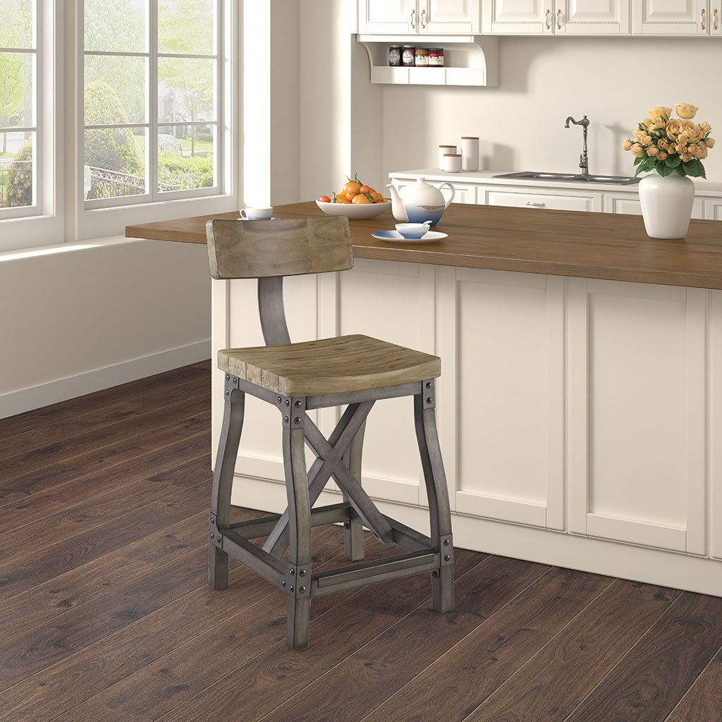 INK+IVY Lancaster Counter Stool with Back - Oak / Silver 