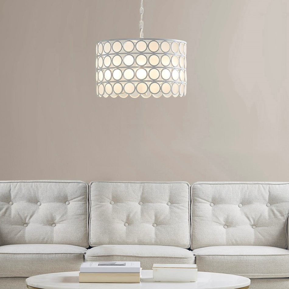 Abbot 4-Light Glass Drum Shade Chandelier - White