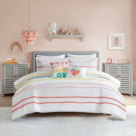 Urban Habitat Kids Haisley Cotton Duvet Cover Set with Chenille Trim - Pink  - Twin Size Shop Online & Save - ExpressHomeDirect.com