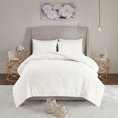 Madison Park Veronica 3 Piece Tufted Cotton Chenille Floral Comforter Set - Off White  - King Size / Cal King Size Shop Online & Save - ExpressHomeDirect.com