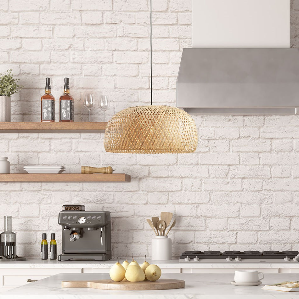 Astrid Bowl Shaped Bamboo Pendant - Natural