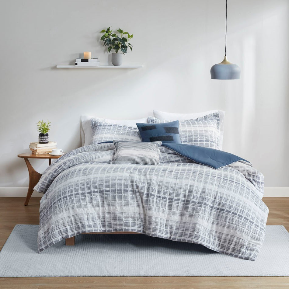 Urban Habitat West 5 Piece Cotton Jacquard Waffle Weave Comforter Set - Blue  - Full Size / Queen Size Shop Online & Save - ExpressHomeDirect.com