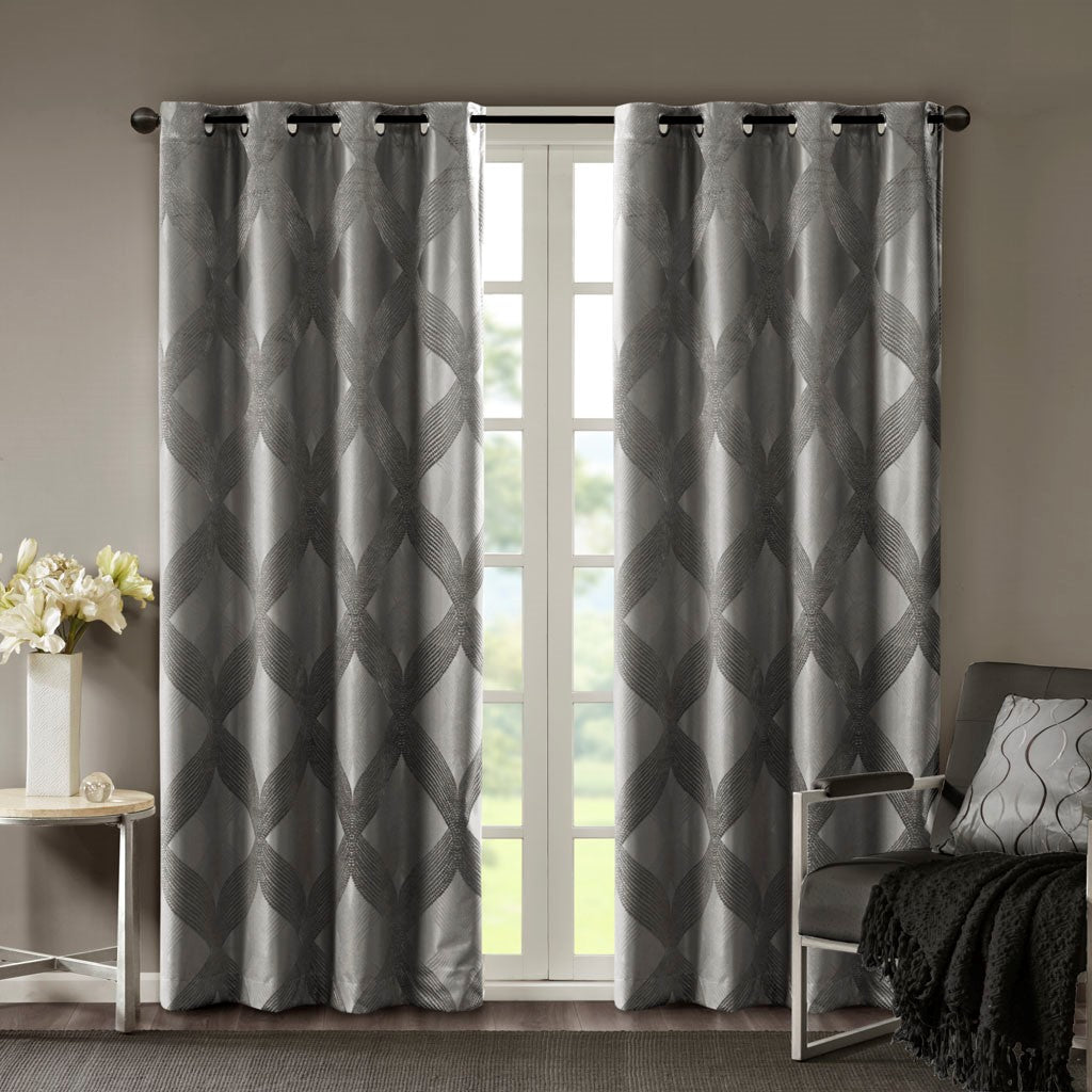 SunSmart Bentley Ogee Knitted Jacquard Total Blackout Panel - Charcoal - 50x95"