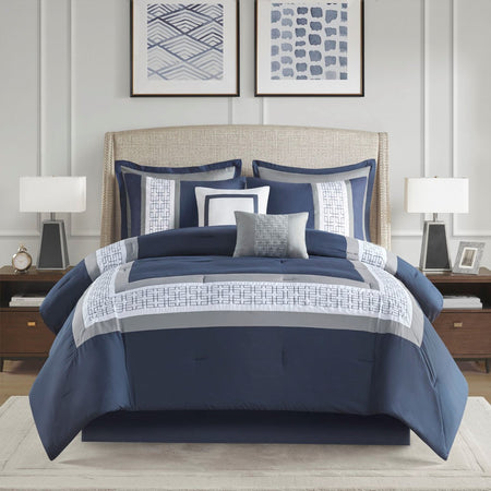 510 Design Powell 8 Piece Embroidered Comforter Set - Navy - Cal King Size
