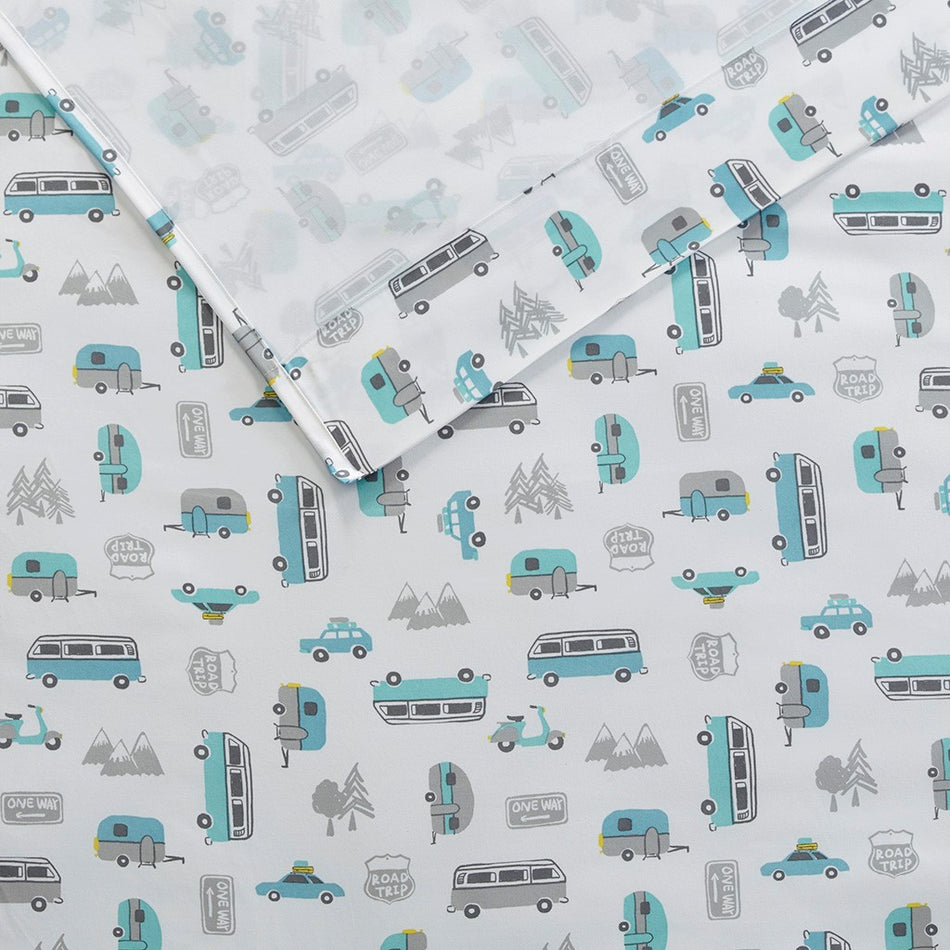 Novelty Print Sheet Set - Grey / Blue Road Trip - Queen Size