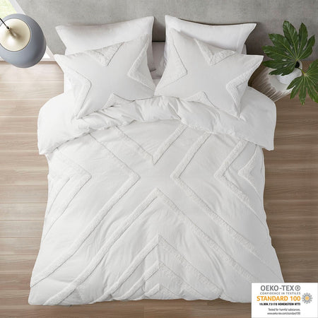 Urban Habitat Beck Cotton Chenille Duvet Cover Set - Ivory - King Size / Cal King Size