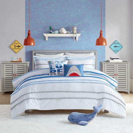 Urban Habitat Kids Haisley Cotton Duvet Cover Set with Chenille Trim - Blue  - Twin Size Shop Online & Save - ExpressHomeDirect.com