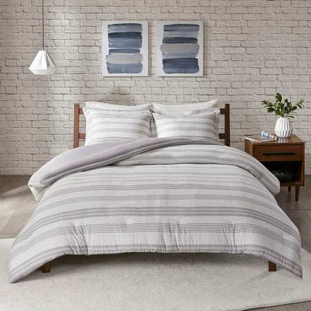 Urban Habitat Cole Stripe Print Ultra Soft Cotton Blend Jersey Knit Duvet Cover Set - Grey  - Full Size / Queen Size Shop Online & Save - ExpressHomeDirect.com