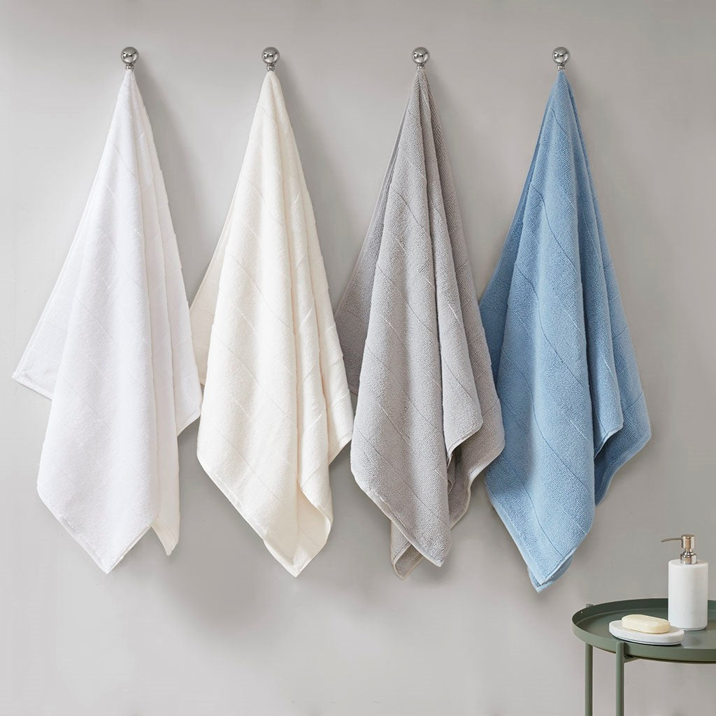 Madison Park Signature Parker Textured Solid Stripe 600GSM Cotton Antimicrobial Bath Towel 6PC Set - Blue  Shop Online & Save - ExpressHomeDirect.com