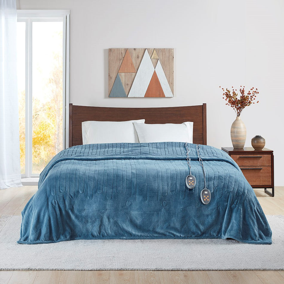 Beautyrest Heated Microlight to Berber Blanket - Blue - King Size