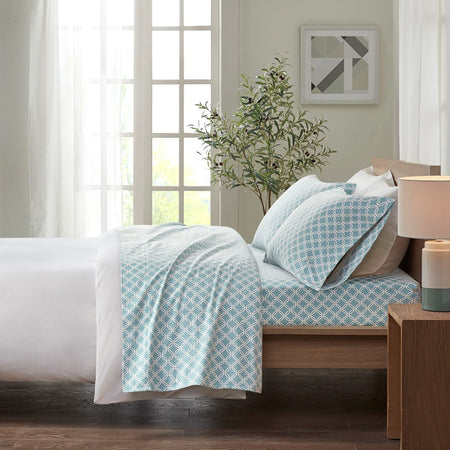 True North by Sleep Philosophy Cozy Cotton Flannel Printed Sheet Set - Aqua Geo  - Full Size Shop Online & Save - ExpressHomeDirect.com