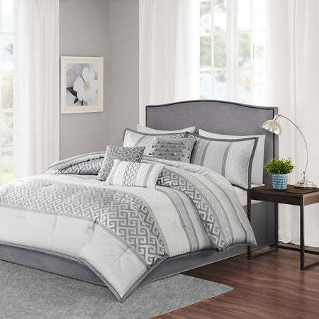 Madison Park Bennett 7 Piece Comforter Set - Grey - Cal King Size
