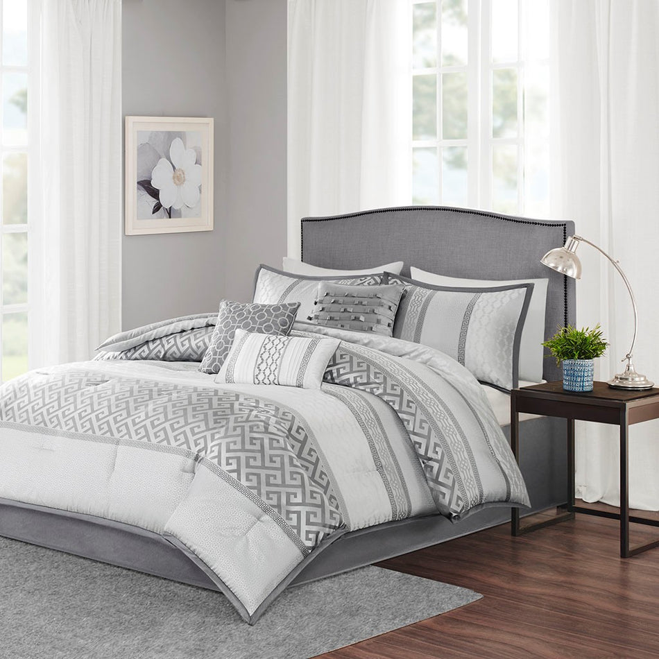Madison Park Bennett 7 Piece Comforter Set - Grey - Cal King Size