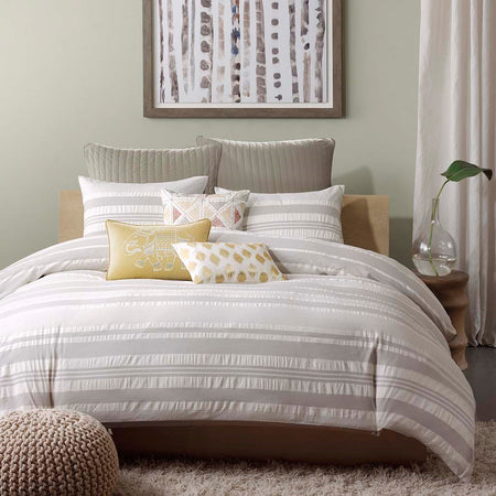 INK+IVY Lakeside Cotton Seersucker Comfoter Set - Grey  - King Size Shop Online & Save - ExpressHomeDirect.com