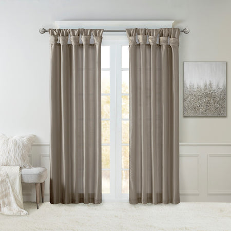 Madison Park Emilia Twist Tab Lined Window Curtain - Pewter - 50x84"