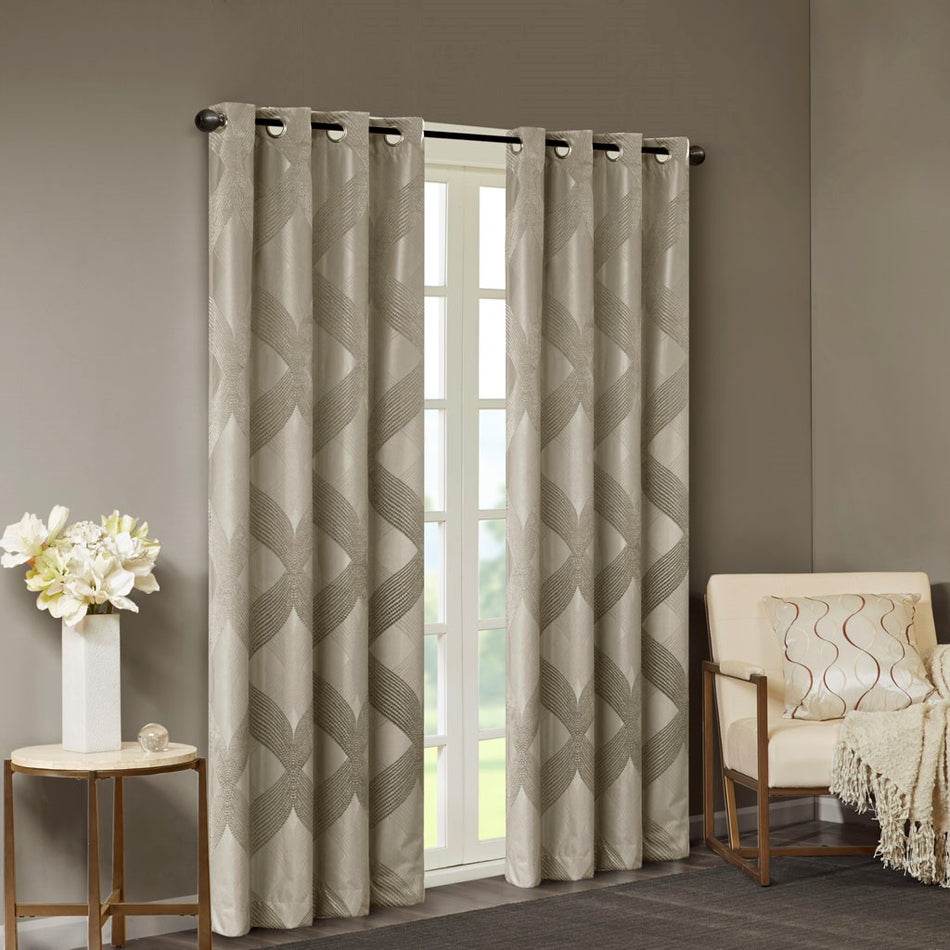 Bentley Ogee Knitted Jacquard Total Blackout Panel - Taupe - 50x84"