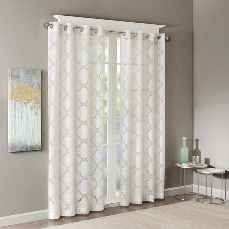 Madison Park Eden Fretwork Burnout Sheer Panel - White - 50x84"
